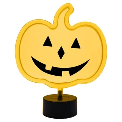 Image of Global Gizmos 45929 LED Neon Pumpkin/Halloween Light/Transparent Pumpkin Face with Yellow LEDs/Stable Base Included / 27.5 x 22.5cm