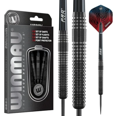 Image of WINMAU Solaris Pro Specialist Tungsten 21 Gram Steel Tip Darts Set with Flights and Shafts (Stems)