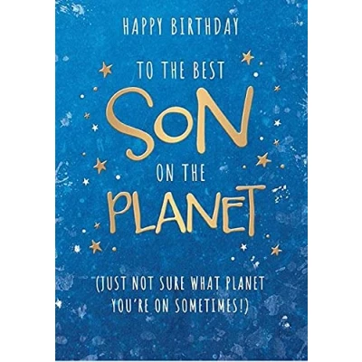 Image of Words n Wishes Son &#039;Happy Birthday&#039; Card &#039;Best on the Planet&#039; Contemporary Design with a Gold Foil Finish for Him