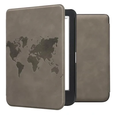Image of kwmobile Cover Compatible with Kobo Clara BW/Colour eReader Case Travel Outline Grey