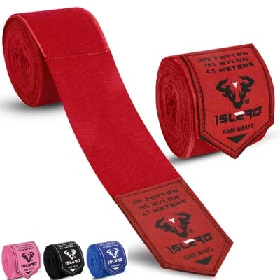 Image of Islero 4.5m Boxing Hand Wraps Inner Gloves Elasticated Fabric Thumb Loop Bandages Straps Wrist Protection Muay Thai MMA Kickboxing Martial Arts Speed Bag Punching Training (Red)
