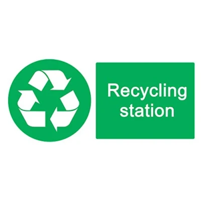 Image of 2 x Recycling Station Info Label Sign Removable Self Adhesive Waterproof Durable Vinyl Sticker 225mm 106mm