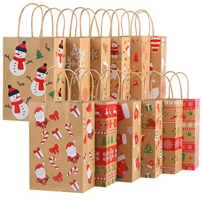 Image of LOKIPA Christmas Kraft Gift Bags,12 Pieces Paper Goody Treat Candy Bags with Handle