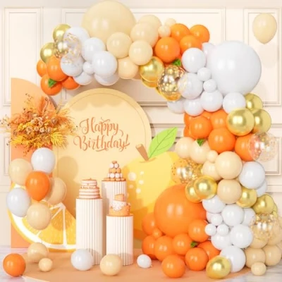 Image of Teselife Orange White Gold Balloon, 123 PCS Apricot Balloon Garland Arch Kit Latex Metallic Confetti Balloons for Boys Girls Birthday Baby Shower Wedding Thanksgiving Party Decor