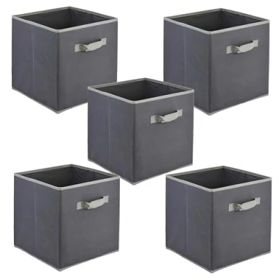Image of Foldable Square Canvas Storage Bins Collapsible Folding Box Fabric Cubes Organisers for Toys, Magazines, Nursery Items, Clothes, Art &amp; Craft Supplies (Large 30 x cm) (Grey, 5)