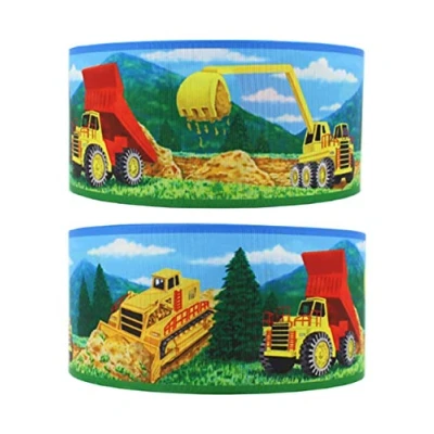 Image of Yellow Digger 2m x 22mm Wide for Personalised Birthday Cake Decoration Ribbon &amp; Decorating Ideas Present Gift Wrap Bows Toppers or Wrapping Bags Box Balloon String Cards Art Craft