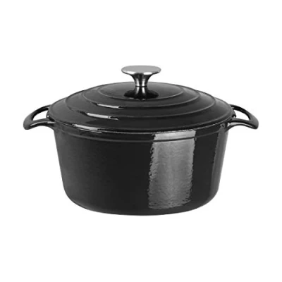 Image of Vogue Round Black Casserole Dish Large 125X235mm 4Ltr Cast Iron Cocotte Creuset