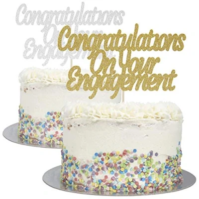 Image of Large Congratulations On Your Engagement Glitter Cake Topper (Gold Glitter)