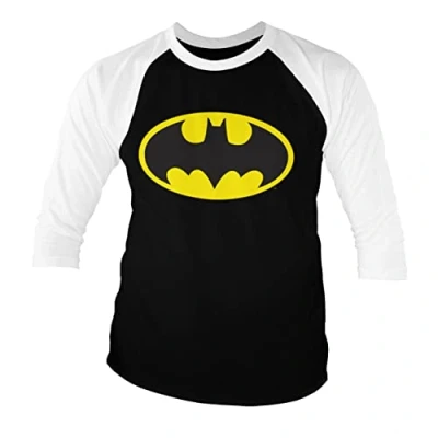 Image of BATMAN Officially Licensed Signal Logo Baseball 3/4 Sleeve T Shirt (White Black), XX Large