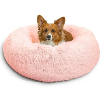 Image of Best Friends by Sheri The Original Calming Donut Cat and Dog Bed in Shag Fur Cotton Candy Pink, Medium 30x30