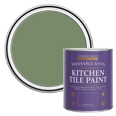 Image of Rust Oleum Green water resistant Kitchen Tile Paint in Satin Finish All 750ml