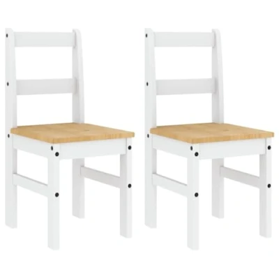 Image of vidaXL Panama Solid Wood Pine Dining Chairs in White Set of 2, 40x46x90 cm, Minimalist Design for Home Kitchen/Living Room