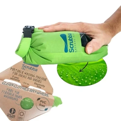 Image of Scrubba Mini Wash Bag Ultra Compact Laundry Ideal for Travel, Camping &amp; Hiking Portable Washer Dry Bag, Must Have Travel Essentials Green Small
