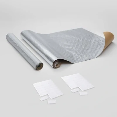 Image of Heat Reflective Radiator Foil Insulation Roll Two Rolls of 5mx50cm 1mm Thick Reflector with 48 Self Adhesive Pads, Saves Heat, Energy, &amp; Money Easy Apply Panels