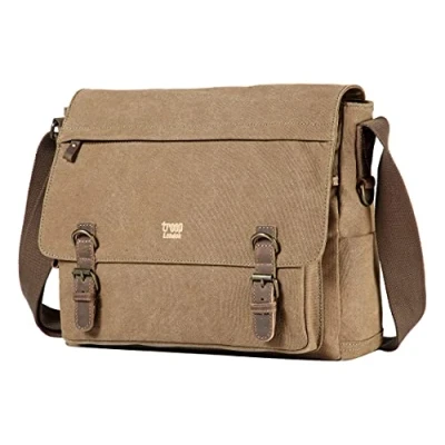 Image of Troop London TRP0207 Classic Canvas Laptop Messenger Bag Brown