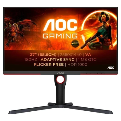 Image of AOC Gaming Q27G3XMN 27 Inch QHD Monitor, Mini LED, 180Hz, 1ms, GTG, HDR1000, Height Adjust, G manu (2560 x 1440, 700 cd/m, HDMI 2.0 / DP 1.4)