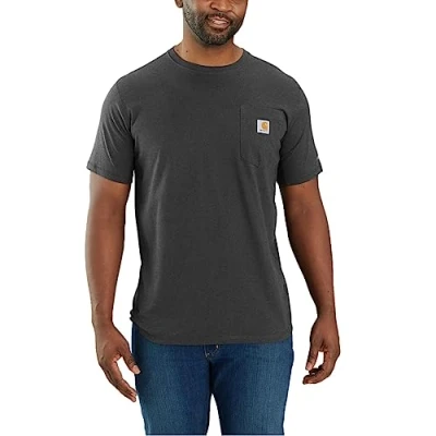 Image of Carhartt Men&#039;s Force Relaxed Fit Midweight Short Sleeve Pocket T Shirt Tee, Anthracite Mottled, XXL
