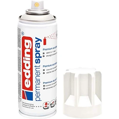 Image of edding 5200 permanent spray traffic white matt 200 ml acrylic paint for painting and decorating glass, metal, wood, ceramic, plastic, canvas aerosol spray,