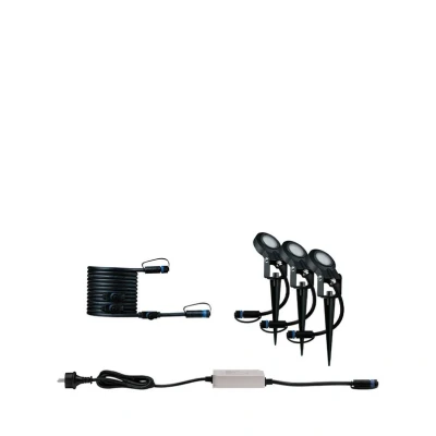 Image of Paulmann 93696 Outdoor Plug &amp; Shine Spotlight Sting Set IP67 3000K 3x6W 24V dimmable incl. Driver and 5m Cable, Aluminium, 18 W, Anthracite