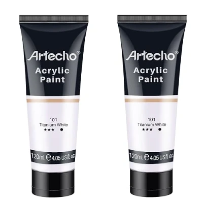 Image of Artecho Acrylic Paint Set, 2 Titanium White (120ml / 4.05oz) Tubes, Art Craft Paints for Canvas Painting, Rock, Stone, Wood, Supplies Professional Artists, Adults, Students, Kids