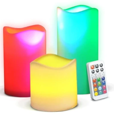 Image of NOVELTY PLACE Flameless Candles with Remote, Battery Powered LED Pillars Candle Remote Control and Timer Function Pack of 3