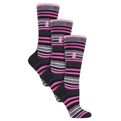 Image of HEAT HOLDERS 3 Pair Multipack Ultra Lite Ladies Ski Socks Womens Funky Patterned Striped Knee High (4 8, Black Stripe)