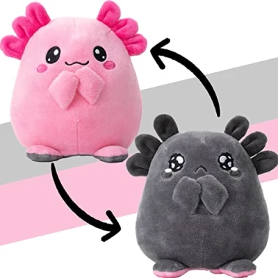 Image of corimori Axolotl &quot;Spotl &amp; Pebbles&quot; Mood Cuddly Toy, 16 cm Plush Pink, Grey, Cute vs. Sad