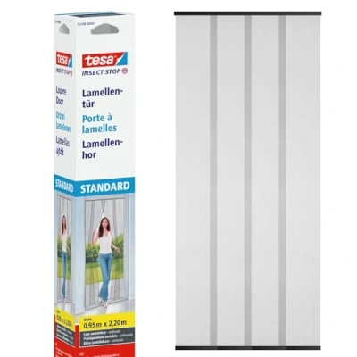 Image of tesa Insect Stop Lamella Door STANDARD 4 piece Fly Screen for Doors with Hook &amp; Loop Tape No Drill Curtain in Anthracite, 95 cm x 220