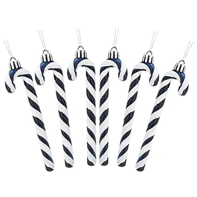 Image of Christmas Concepts® Pack Of 6 13cm Glitter Candy Cane Tree Decorations (Midnight Blue &amp; White)