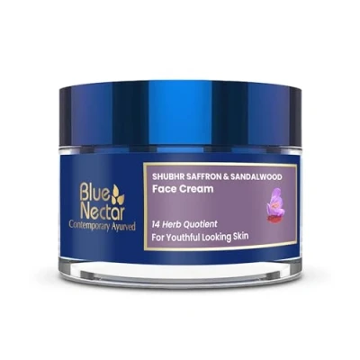 Image of Blue Nectar Ayurvedic Anti Aging Face Cream for Women Collagen Moisturizer with Saffron &amp; Sandalwood (14 Herbs, 50g)