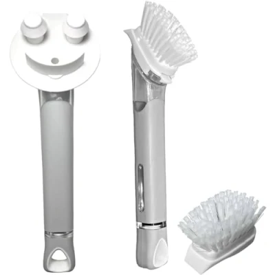 Image of The Original Smiling Sponge Handle Soap Dispensing for Scrub Daddy and Smilyeez Dishwand (White &amp; White/Grey Combo)