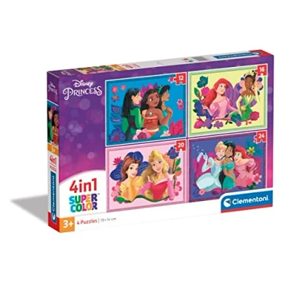 Image of Clementoni 21517 4 In 1 Supercolor Puzzle Disney Princess 12+16+20+24 Pieces, Jigsaw For Kids Age 3, Cartoon, Made Italy