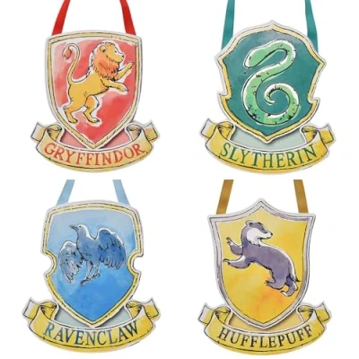 Image of Harry Potter Set Of 4 Hanging Wall Plaques Hogwarts House Crests Signs