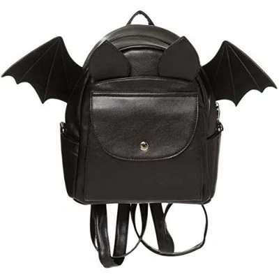 Image of Banned Bat Wings Gothic Alternative Fashion Black Synthetic Leather Casual Backpack