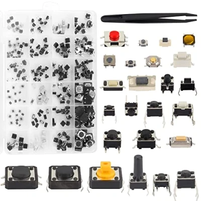 Image of 250Pcs Micro Switch Tactile Button Push Momentary Tact Assortment Kit with a Tweezer for Car Remote Control Key (25 Values)