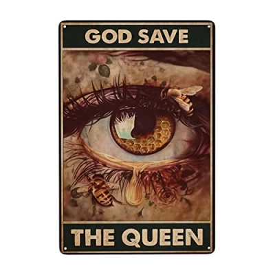 Image of Bee God Save The Queen Wall Decor Kitchen Poster Metal Sign 8X12 Inches