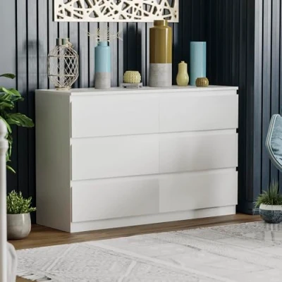 Image of Vida Designs 6 Drawer Chest for Clothes Closet Organizers and Storage Cabinet Hallway, Entryway, Bedroom Living Room (White, Matte)