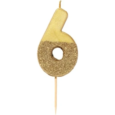 Image of TalkingTables6 Birthday CandleCake TopperSingleGold Glitter