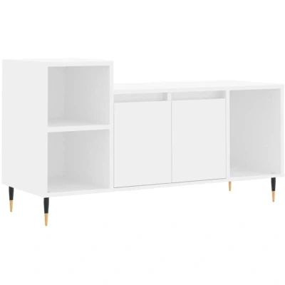 Image of vidaXL White TV Cabinet in Engineered Wood Modern Media Unit with Storage Space and Stable Top, Ideal for Living Room or Bedroom