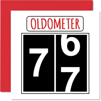 Image of Fun 77th Birthday Cards for Men Woman Oldometer Happy Card Dad Mum Great Grandad Grandpa Nanny Grandma Gran Uncle Auntie, 145mm x Greeting Cards,