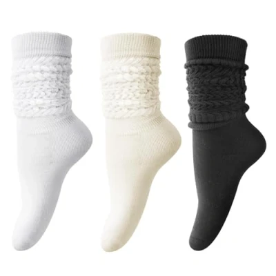 Image of DRESHOW 3 Pairs Women Slouch Socks Extra Long High Thigh Cotton Knit Soft Scrunch Warm Thick Knee Boot