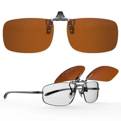 Image of Goiteia Polarized Flip up Clip on Sunglasses for Men WomenEasy to Put and Take off One handed（60 * 40mm Brown lenses）