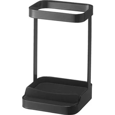 Image of YAMAZAKI 5063 TOWER Hair Iron Stand, Black, Steel/Silicone, Minimalist Design, 10.5 x 16.5 cm (LxWxH)