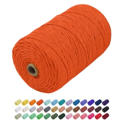 Image of Uiopa Macrame Cord 3mm x 200m, Thick Rope Yarn Soft Natural Cotton Cord, Coloured 4 Ply String for DIY Craft, Plant Hangers, Wall Hanging, Christmas Decorations (Orange)