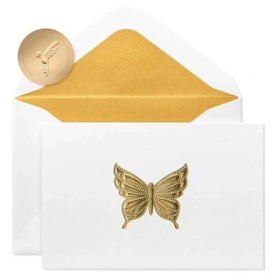 Image of Papyrus Blank Cards with Envelopes, Gold Butterfly (16 Count)