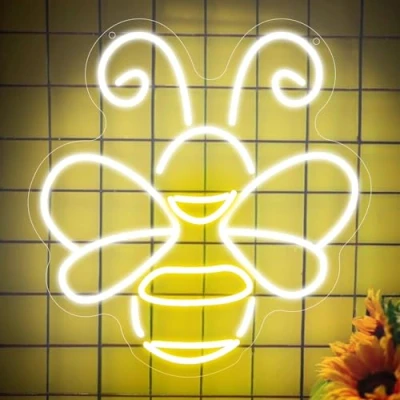 Image of Bee Neon Signs, Yellow Dimmable Honeybee Lights for Wall Decor, LED Light Up Sign USB Powered Bedroom Home Pub Bar Club Shop Patio Garden Hotels Stores Decor