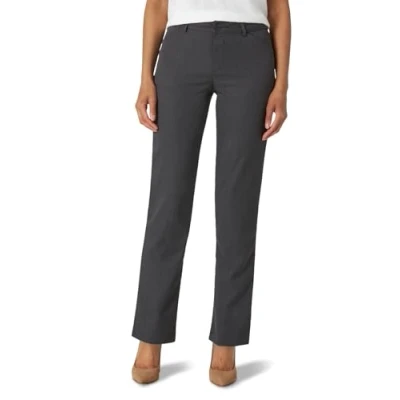 Image of Lee Women&#039;s Wrinkle Free Relaxed Fit Straight Leg Pant, Charcoal Heather, 16 Long