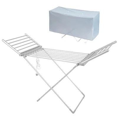 Image of Igenix IGHA01220S Winged Electric Heated Clothes Airer &amp; Cover, Foldable Aluminium Indoor Drier Rack, Holds Up to 15kg of Washing, Includes Cover for Energy Efficient Drying