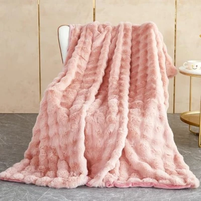 Image of SHANNA Soft Warm Rabbit Plush Fleece Blankets Thick 1000 GSM Throws for Sofa Large Fluffy Versatile Blanket Bed Throw Bedroom, Couch, Travel, Kids, Camping (Pink, 130 * 160cm)
