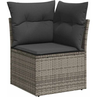 Image of vidaXL 8 Piece Garden Sofa Set with Cushions Grey Poly Rattan Acacia